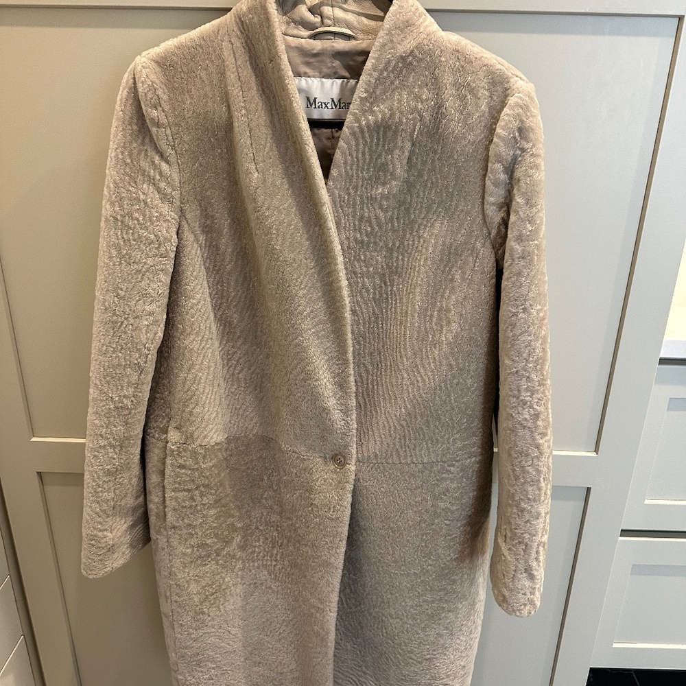 Shearling coat with leather collar